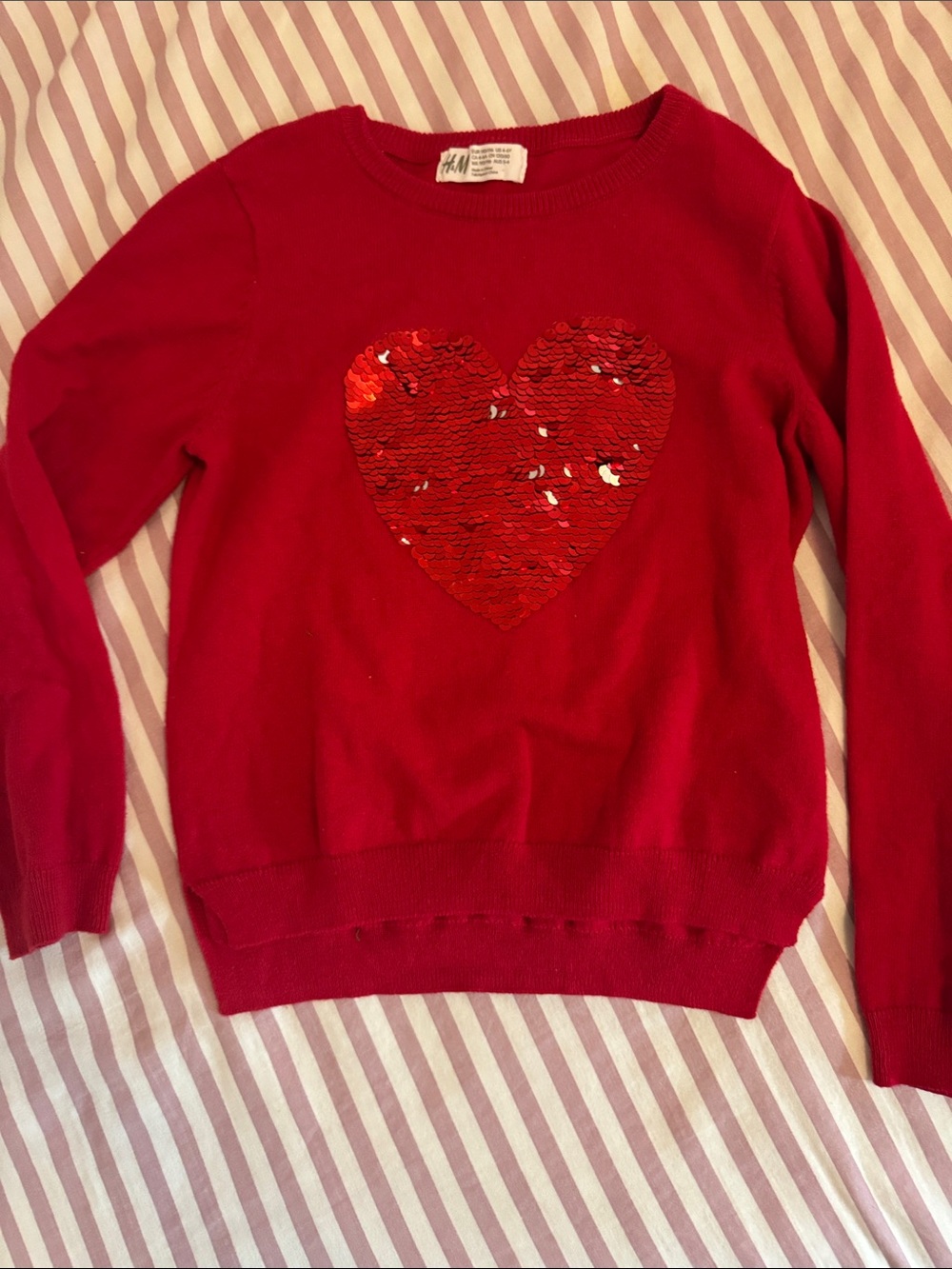 H&M Red Sequin Heart Crewneck Sweater